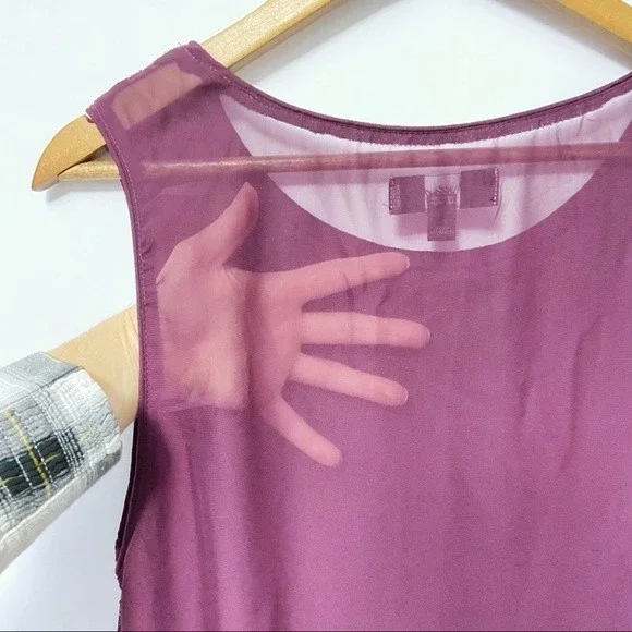 Mossimo Plum Chiffon Lace Sheer Blouse Tank - Picture 6 of 8